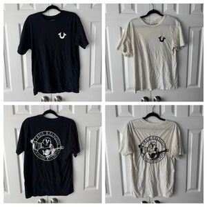 2 True Religion Men’s Tees Bundle M Black & Cream Buddha Graphic